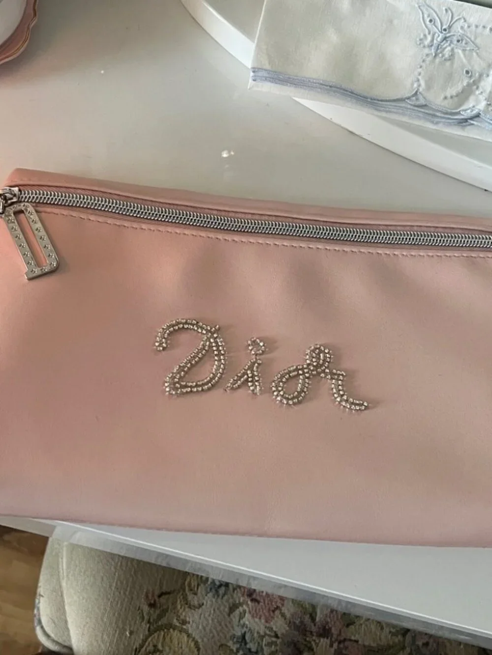 Dior Beauty Beaded Pink Faux Leather Makeup Bag